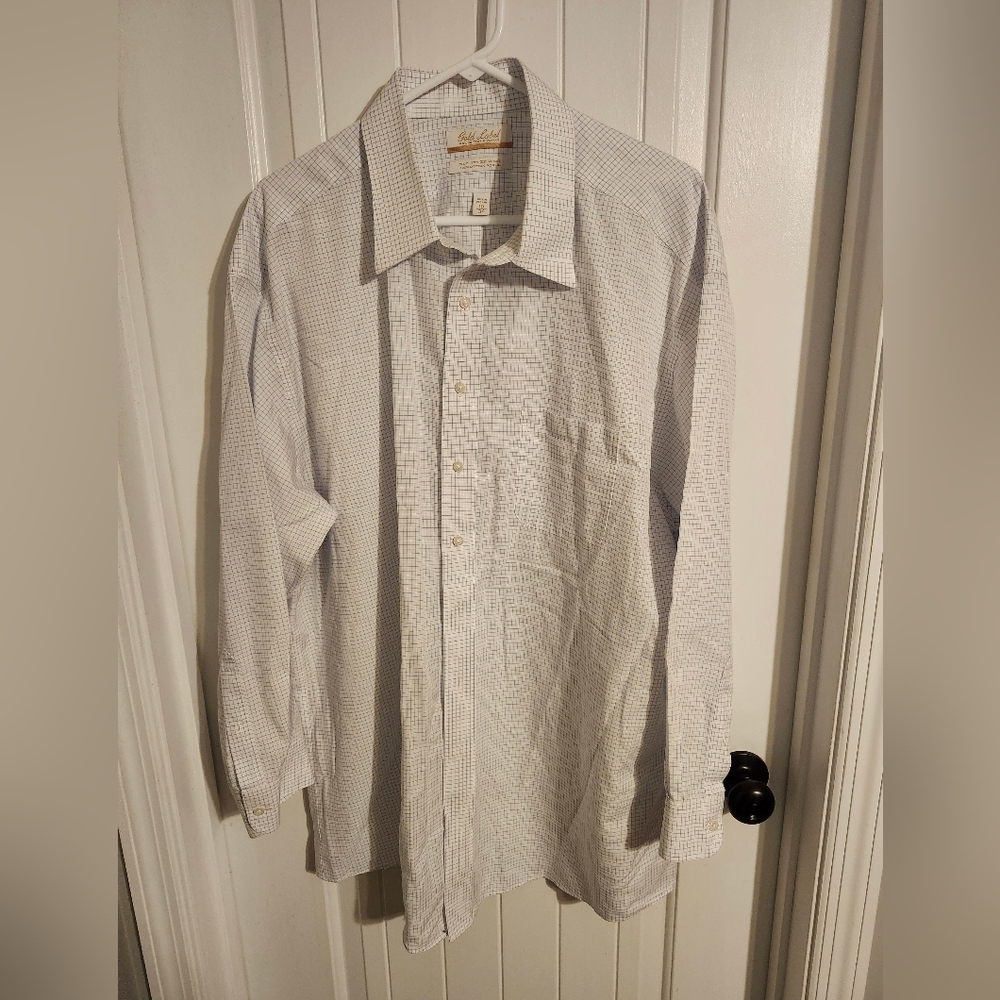 Roundtree & Yorke White Patterned Shirt With Blue